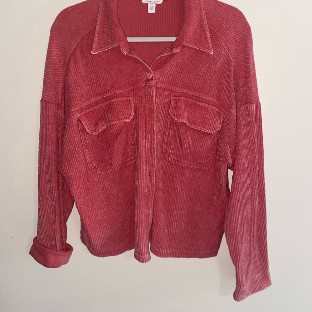 Red Corduroy Button-Up Shirt